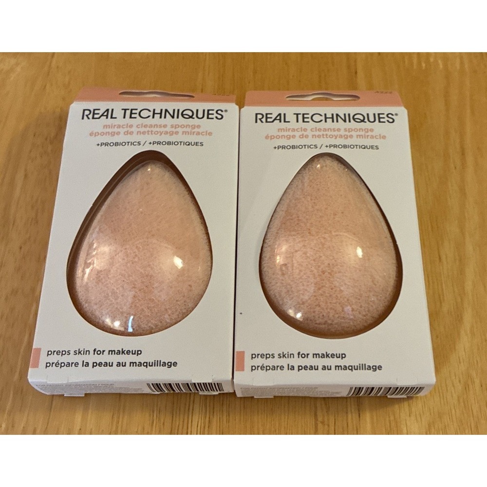 Real Techniques Miracle Cleansing Sponge, Skincare Facial Cleansing Tool X2 NIP